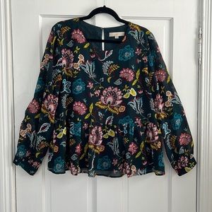 LOFT Green Floral Peplum Top